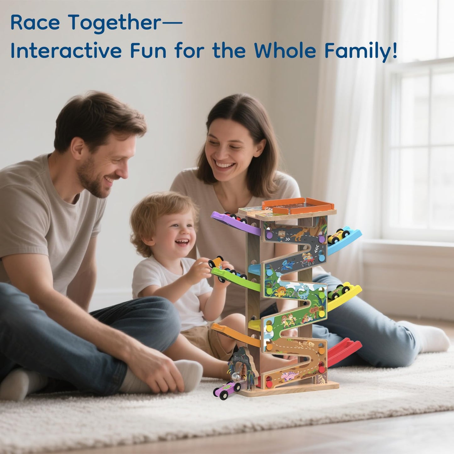 Letoiz Wooden Race Track Car Ramp Racer Toy for Toddlers, Dinosaur Car Ramp Toy Vehicle Playsets with 12 Mini Cars - Fine Motor Skills Toddler Toys for 2 3 Year Old Boy and Girl Birthday Gifts (Combo)