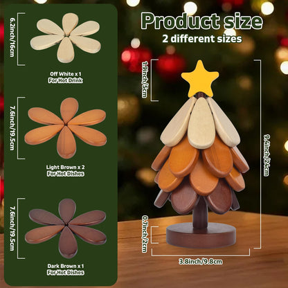 Wooden Tree Trivets for Hot Dishes,Tree Trivet Coasters Christmas Tree Shape Trivet Set of 4 for Hot Pot Pans, Wood Coasters Table Decor Coaster for Bowls Teapots Drinks Plates