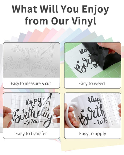 Permanent Vinyl (75Pack, 12"x12") - 70 Adhesive Vinyl + 5 Transfer Tapes, Waterproof Outdoor for All Cutting Machine, Perfect for Home Party Decor Car Decal Sticker