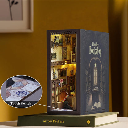 Timeless Bookshop Book Nook Kit with Silicon Liquid Glue - DIY Miniature House Kit for Adults, Teens and Beginners, Dollhouse Booknook Library Tiny House Bookshelf Decor 3D Wooden Puzzle