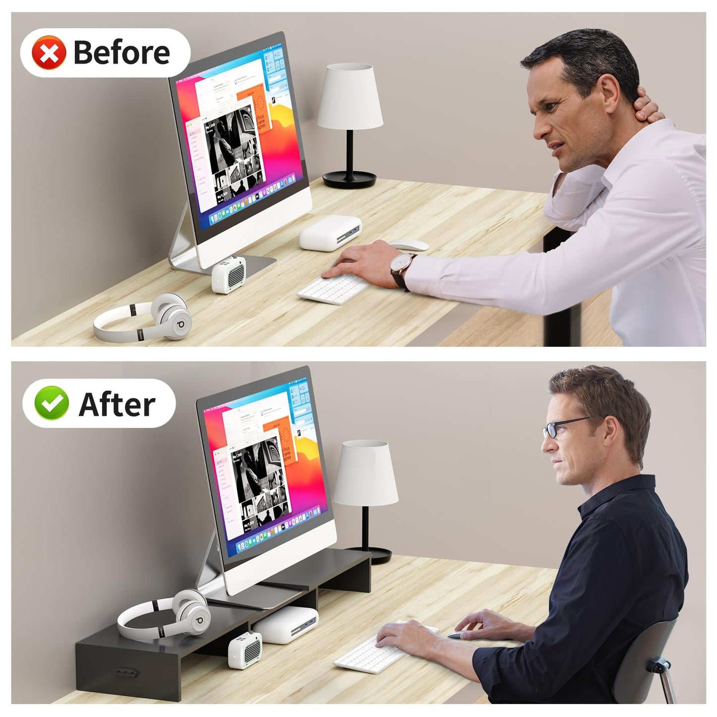 Pholiten Monitor Stand Riser Dual Monitor Stand Riser for 2 Monitors
