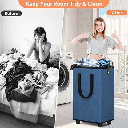 Laundry Basket with Wheels, Collapsible Laundry Baskets, Laundry Hamper with