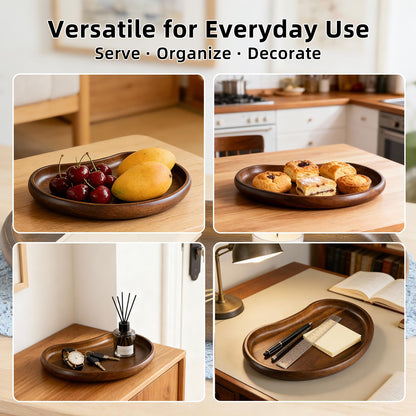 Acacia Wood Serving Tray – Premium Craftsmanship Decorative Tray Irregular Handmade Catchall Plate for Keys, Snacks, Coffee Table Décor & Entryway Organization-10.9 * 5.7 * 1.18 inches