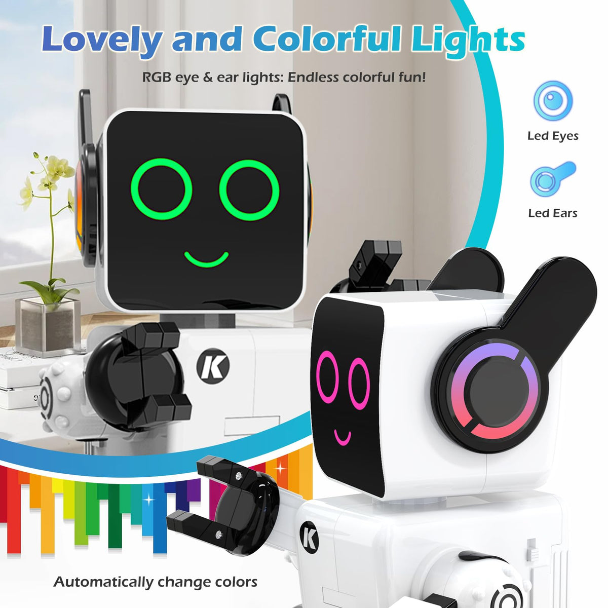 HBUDS Rechargeable RC Robot Toy for Kids - Interactive Intelligent LED Light, Speaks, Dances, Built-in Coin Bank (White)