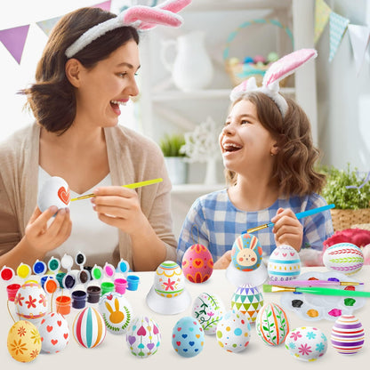 Easter White Eggs Painting Kit-Paintable Flocking Eggs with Doodle Kit for DIY Design-Hanging Flocking Eggs with Rope for Decoration,Egg Hunts, Basket stuffers & Essentials, Easter Gift,28PCS