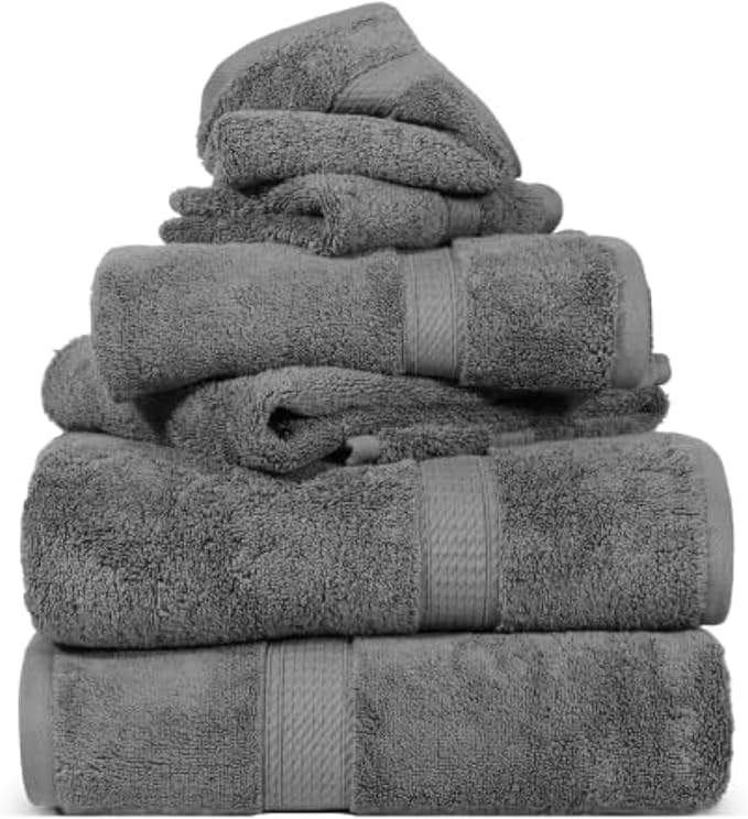 SUPERIOR Egyptian Cotton Pile 6 Piece Towel Set, Includes 2 Bath, 2 Hand