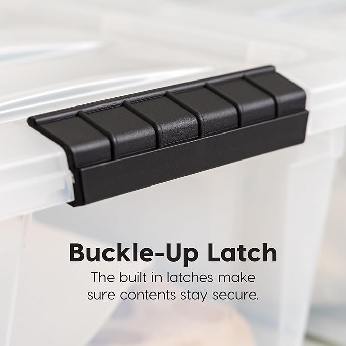 IRIS USA 6 Qt Stackable Plastic Storage Bins with Lids, 10 Pack - BPA-Free, Made in USA - See-Through Organizing Solution, Latches, Durable Nestable Containers, Secure Pull Handle - Clear