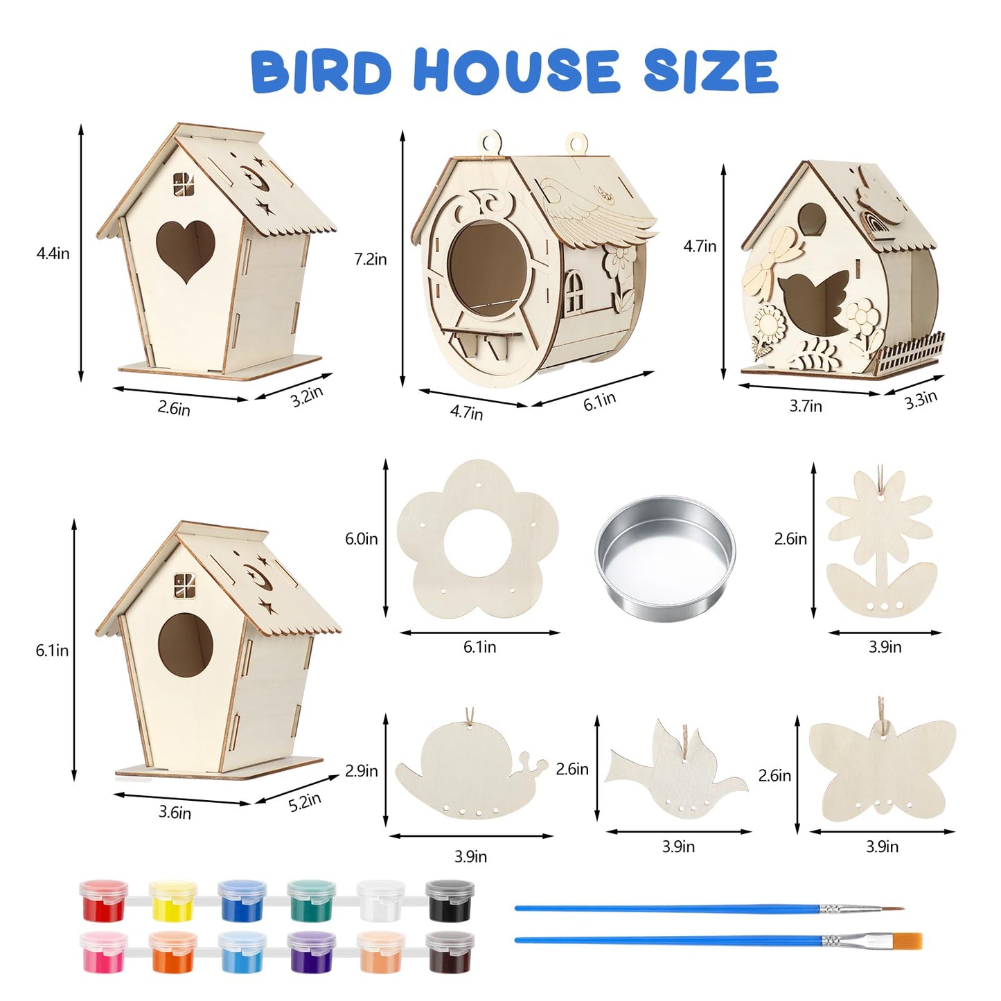 Sliner 4 Sets DIY Bird House Wind Chime Kit with Bird Feeder Build and Paint Unfinished Wood Birdhouses with Paints and Paintbrushes Art and Craft Kit for Party Favors Birthday Gifts