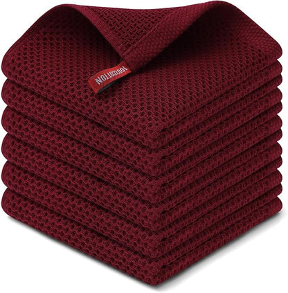 Kitinjoy 100% Cotton Kitchen Dish Cloths, 6 Pack Waffle Weave Ultra Soft