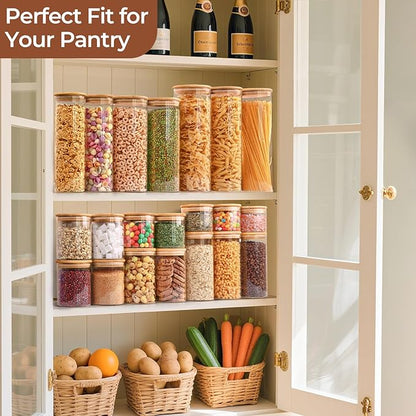 ComSaf 1.7 Qt Glass Storage Containers with Lids, Glass Jars with Lids, Clear Food Storage Jar, Round Canister Set of 3, Pantry Organizers for Pasta Flour Cookie Rice Tea Coffee Bean