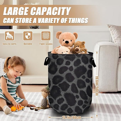 Grey Black Leopard Print Laundry Basket, Foldable Animal Leopard Laundry Hamper