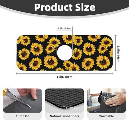 Sunflowers Black Vintage Paingting Kitchen Sink Splash Guard Faucet Mat 1 Pcs