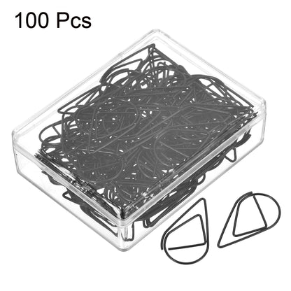 MECCANIXITY Paper Clip Drop-Shaped Cute Decorative Clips Bookmarks with Box 1.3 Inch Black for Organize Office Home, Pack of 100