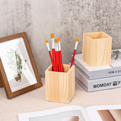 IHDYPPEW 24 Pack Square Unfinished Wooden Pencil Holder, 3 x 3 x 4 Inch Wood Pencil Cup Holder, Wood Crafts Pencil Cup for Desk, Office, DIY Project