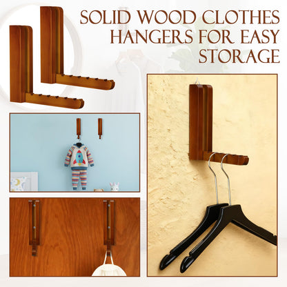 Fiwochic 2 Pcs Wooden Coat Rack Wall Mounted Entryway Coat Hooks Heavy Duty Foldable Wall Hangers for Bathroom Bedroom Hanging Towels Clothes Bags