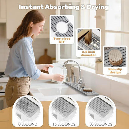 23.6''x4.8''Stone Faucet Mat for Kitchen Sink, Diatomite Quick Dry Kitchen Sink