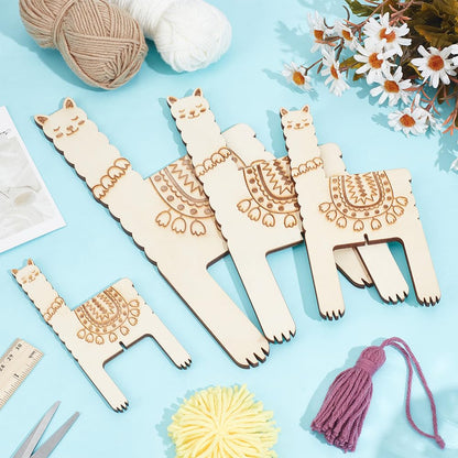 ORIGACH 4 Pcs 3 in 1 Wooden Llama Pom Poms and Tassel Maker -Knitting Tool -Loom Fluff Ball Making Knitting Craft Tool for Tassel Lace Knot Weaving Handicrafts