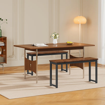 HOOBRO Dining Benches, Pair of 2 Industrial Style Indoor Benches, Durable Metal Frame, for Kitchen, Dining Room, Living Room, Rustic Brown BF01CD01