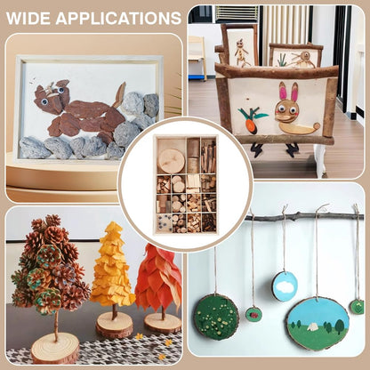 PH PandaHall Wooden Unfinished Craft Kits Natural Wood Slices Wooden Art Paint Bulk Crafts Garden Playset Loose Parts for DIY Painting Building Sorting Activities School Projects, Box 9.7x6.3x1.8 inch