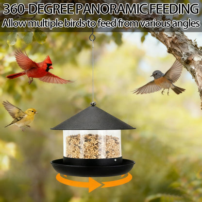 QZLOHOM Wild Bird Feeder, Large Capacity Hanging Bird Feeder with Multiple Suspension Options, Black (Black)
