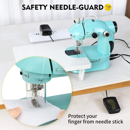 Magicfly Mini Sewing Machine with Extension Table, Dual Speed Portable Sewing Machine for Beginners with Light, Sewing Kit for Household Use, Blue