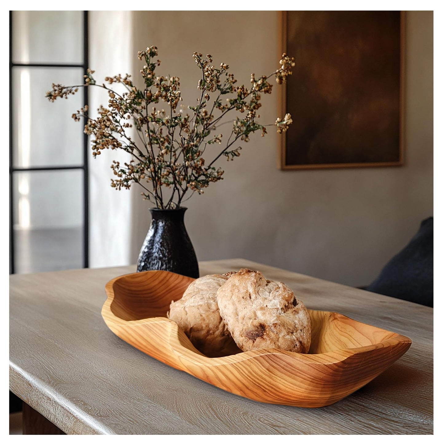 ZOY&TORA Large Handmade Decorative Wooden Dough Bowl, Natural Wood Grain Finish,Kitchen Coffee Dining Table Centerpiece Decor Tray,Farmhouse Style,driftwood bowls