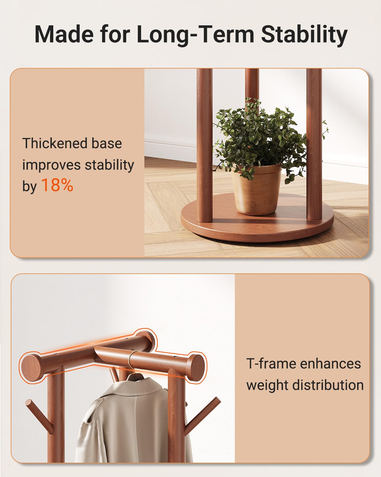 Pipishell Coat Rack Freestanding, Rolling Pine Wood Coat Tree with Wheels, 9 Hooks, T-Shaped Top & 3-Tier Shelves for Entryway, Hallway, Bedroom, Hall Tree for Coats, Bags, Hats & Scarves