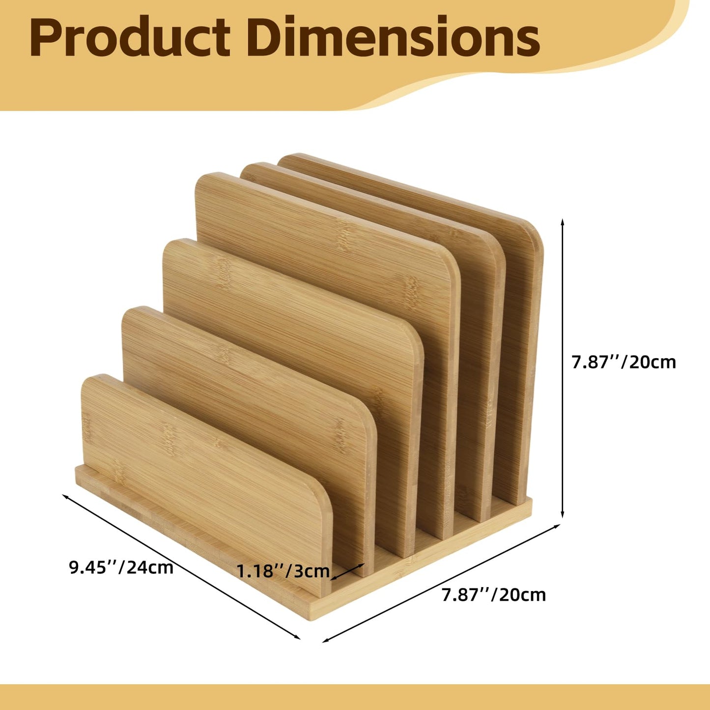Device Organizer Holder, 5 Slots Bamboo Stand for Organizing Electronic Devices, Organize Tablets, Smartphones, Laptops, and Game Consoles, Slot Width are Adjustable, Also Organize Mails and Files