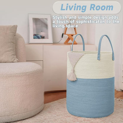 Large Woven Laundry Basket Hamper, 80L Cotton Rope Storage Bin