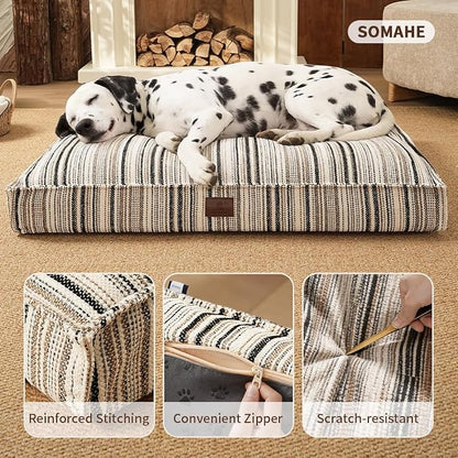 SOMAHE 4 Inch Orthopedic Dog Bed for Crate, 35 x 27 Inch, Orange Chenille | Washable Removable Cover, Waterproof Inner Liner, Non-Slip Bottom, Orthopedic Dog Crate Mattress for Medium & Large Dogs