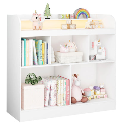 Lkeiyay Open Shelf Kids Bookcase,Montessori Toy Organizer with LED Lights - White Wooden Open Bookcase for Kids, Bedroom, Back to School,Playrooms & Nurseries