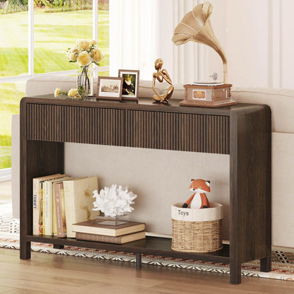 FATORRI Shoe Storage Bench and Console Table with 2 Drawers for Entryway, Living Room (Dark Walnut)