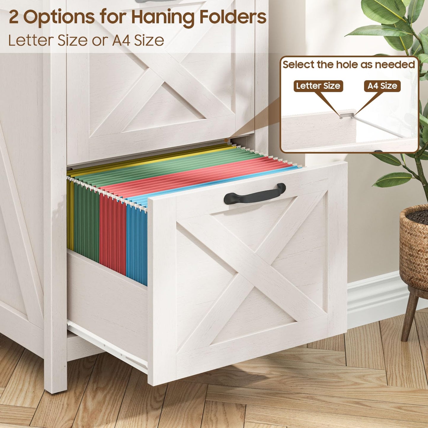 Halitaa Farmhouse File Cabinet, Vertical Under Desk Wooden Storage with 2 Drawers, Small Filing Cabinet Fits Letter and A4 Size for Home Office, Printer Stand, White and Brown