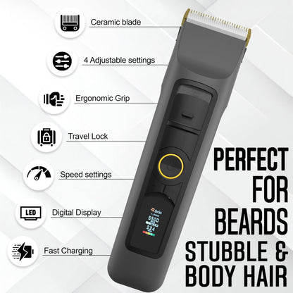 Brio Beardscape V2 Beard Trimmer for Men Professional with Low Friction Ceramic Blade, Cordless Professional Hair Trimmer for Barbers with 4 Hrs of Long Battery Timing, Ideal for Beard & Body (Black)