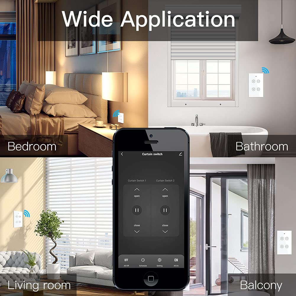 MOES Smart WiFi RF 2 Gang Double Curtain Blind Touch Switch for Roller Shutter Electric Motor Tuya Smart Life App, Voice Control with Google Home Alexa Voice Control, White
