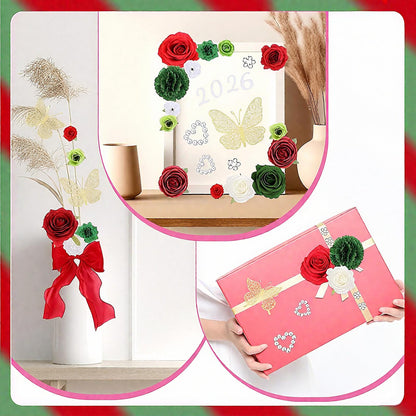 Jollyboom Graduation Cap Decorations Kit Red Green, 2026 Graduation Cap Decorations Mexican Cap Topper DIY Craft Flowers Butterfly Stickers Red Bow Trim Gold 2026 Pendant for Graduation Cap DIY