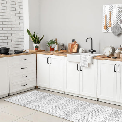 Lahome Moroccan Kitchen Runner Rug - 2x8 Non-Slip Washable Hallway Rug Runner Ultra-Thin Soft Throw Bathroom White Print Distressed Carpet for Entryway Laundry Room Living Room Hana