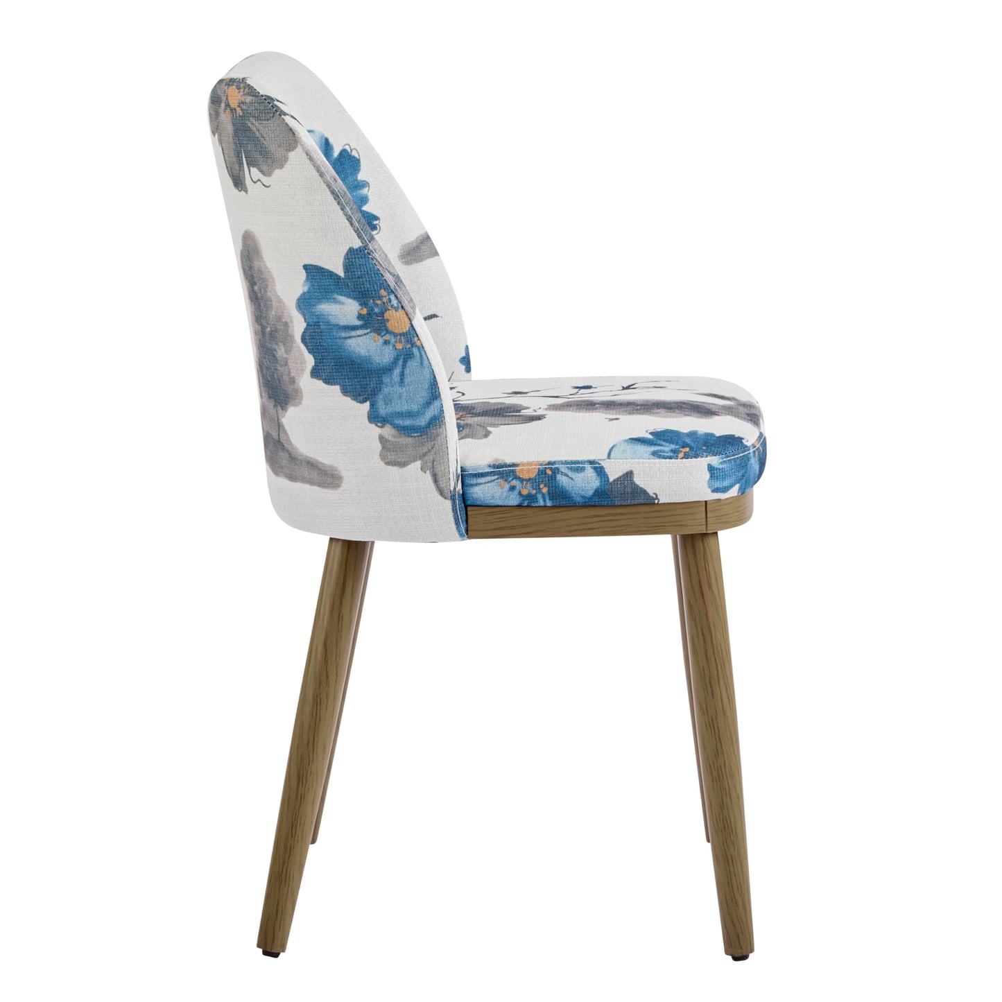 Christopher Knight Home Ringo Modern Fabric Upholstered Dining Chairs Set of 2, Wooden Dining Room Armless Chair, Curved Backrest Kitchen Side Chair, Brown+Blue+White
