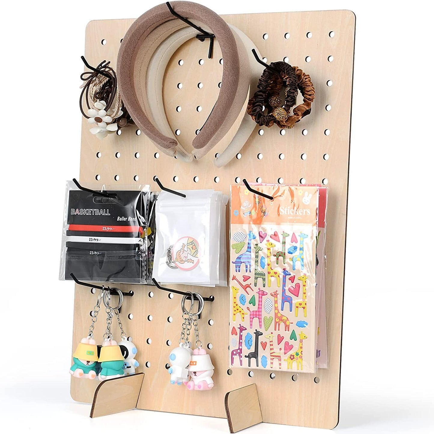 Bamboo's Grocery LoKii 1 Pack Wooden Pegboard Display Stand, Retail Rack, 17 x 13 Inches, with 10 Pcs Hooks