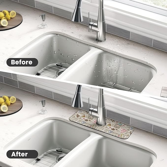 Coffee Time Vintage Espresso Machine Cupcakes Beans Kitchen Sink Splash Guard