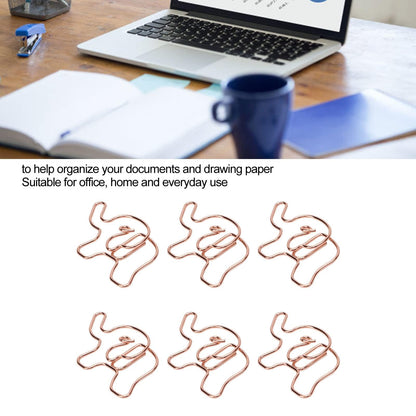 100PCS Rose Gold Cute Paper Clips, Smooth Steel Wire Paperclips Elephant Shaped Paper Clips Decorative Paperclips for Office School Supplies