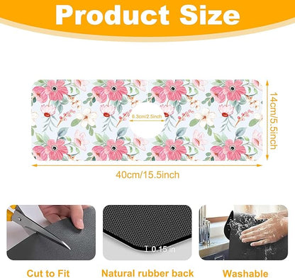 2 Pack Watercolor Floral Sink Faucet Absorbing Mat White Pink Flowers Super