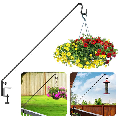 Idzo Deck Bird Feeder Hanger for Railing, 43in Deck Hook for Bird Feeder Pole, Sturdy 1 Piece Solid Steel Construction, 3in Non-Slip Clamp, Black