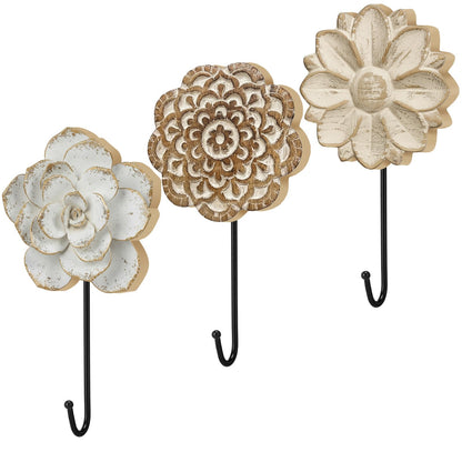 Bucherry 3 Pcs Large Decorative Flower Wall Hooks 8.27inch Boho Coat Hooks Decorative Hangers for Clothing Towels Bags Bathroom Home Decoration Warming Gifts