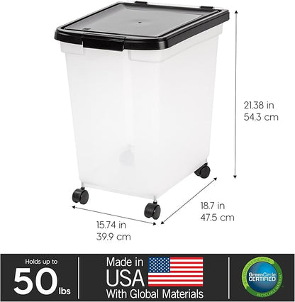 IRIS USA Airtight Dog Food Storage Container, WeatherPro, Removable Wheels