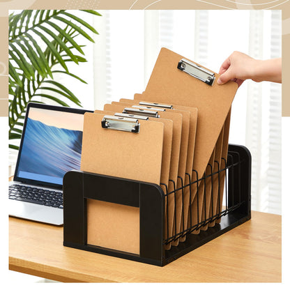 Yookeer 1 Pcs Vertical Clipboard Holder, Desk File Organizer Storage Rack, 12 Slot Wooden and Metal Clipboard Organizer, Storage Stand Rack for Home, Office, No Assembly Required (Black)