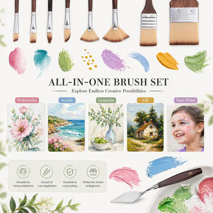 Paint Brush Set for Watercolor & Oil Painting, 26 Pcs Travel Watercolor Acrylic Paint Brushes with Flat, Filbert, Fan, Dagger, Cat Tongue, Round, Palette Knife, Paintbrush Kit for Beginners & Artist