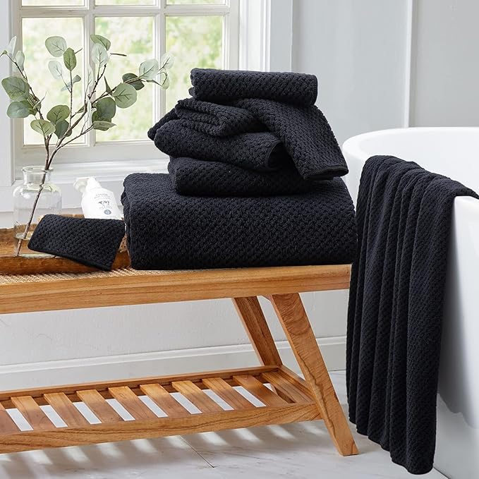 Black Hand Towels Set 2 Pack-16“x31”, Ultra Soft Microfibers Bathroom Towel Set