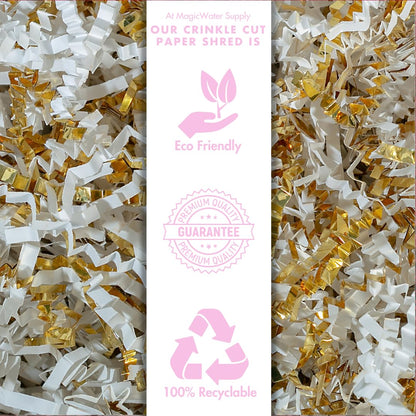 MagicWater Supply - 1 LB - White & Gold - Crinkle Cut Paper Shred Filler great for Gift Wrapping, Basket Filling, Birthdays, Weddings, Anniversaries