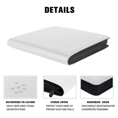 MORABTO Premium 1000+ Pockets Card Binder,16 Pockets Card Binder Ringless Side Loading Trading Card Album Folder for TCG -White